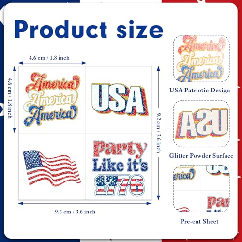HOWAF 4th of July Temporary Tattoos, 60pc Glitter Flag Stickers