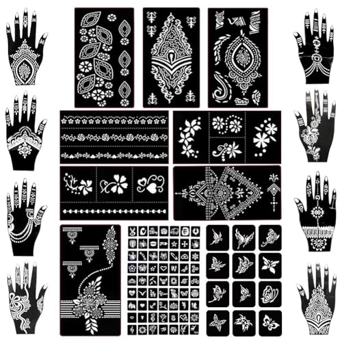 Henna Tattoo Stencil Kit - 97 Designs, 18 Reusable Sheets