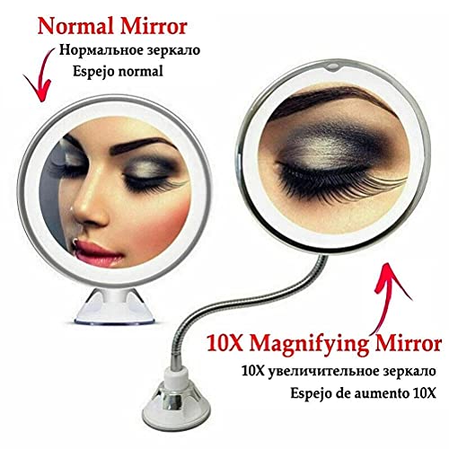 LED Makeup Mirror with 10X Magnification & Suction Cup - White