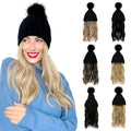 Women's Beanie Hat with 20" Wavy Hair Extensions - Knit Pom Cap