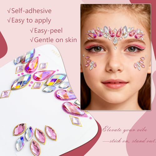Mermaid Face Jewels Stick On - 8 Sets Self-Adhesive Festival Gems