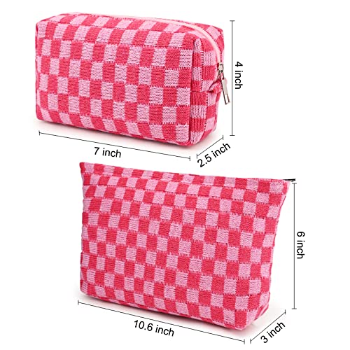2-Pack Checkered Makeup Bag Large Canvas Travel Cosmetic Organizer