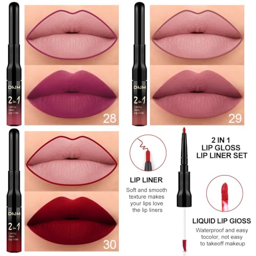 evpct 3-Piece Matte Liquid Lipstick & Lip Liner Set - Mauve, Pink, Red