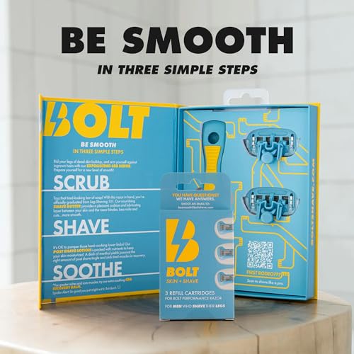 Cartridge Refill Box -5-Blade Replacements for BOLT Razor - Swedish Steel with Aloe Vera and Vitamin E for Coarse Hair -Pack of 3