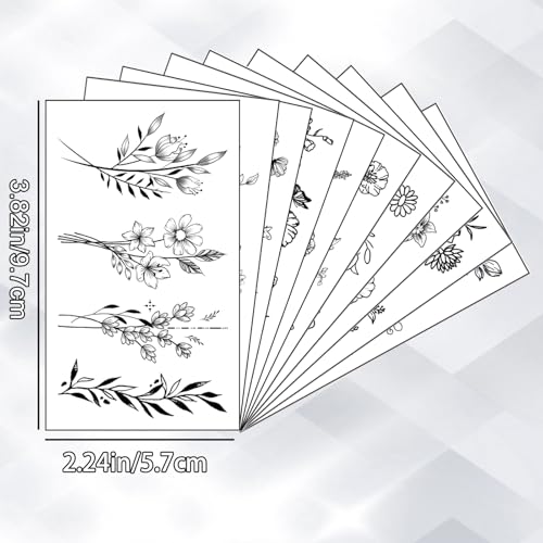 Black Floral Temporary Tattoos - 108 Designs, 30 Sheets