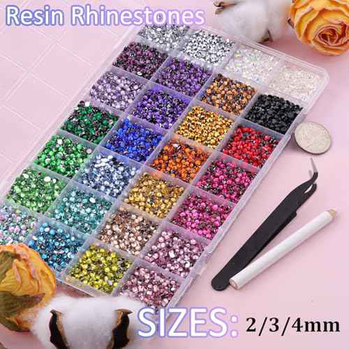 30000Pcs Resin Rhinestones for Crafting, Multicolor 2/3/4mm Flacktback Gems with 3Pcs B7000 Jewelry Glue, Bedazzling Crystal for DIY Crafts Clothing Tumblers Mugs Shoes Fabric Nail Art