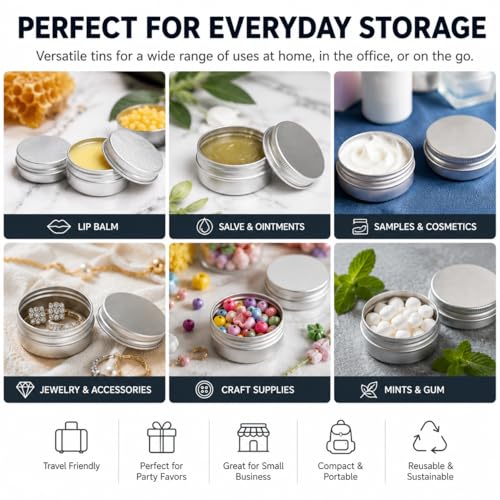 0.5 oz Silver Screw Top Aluminum Tins with Labels, 32 Pack