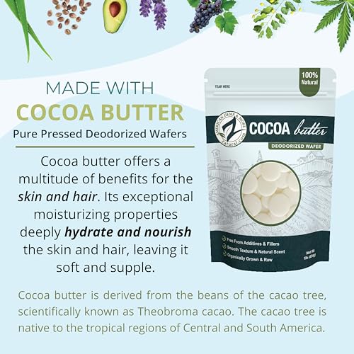 Zatural Raw Cocoa Butter Wafers Deodorized ? 100% Pure Food-Grade Prime-Pressed Cocoa Butter, Neutral Scent, for DIY Lotion Lip Balm Soap Chocolate & Candles (16 oz Wafers)