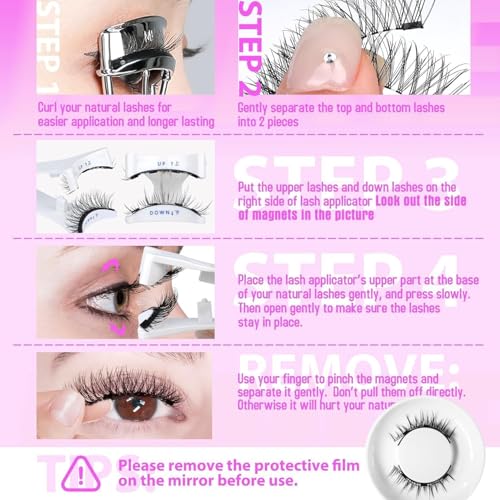 Eloria Magnetic Lashes with Applicator, 2026 New Upgrade Reusable Hunnyfit Magnetic Eyelashes Natural Look, Wispy False Lashes Kit, No Glue Needed Easy to Wear and Remove (Camellia+Devil+Simple)