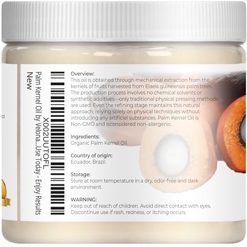 velona USDA Certified Organic Palm Kernel Oil - 16 Fl Oz | 100% Pure and Natural Carrier Oil | Refined, Cold Pressed | Face, Hair, Body & Skin Care | Use Today - Enjoy Results