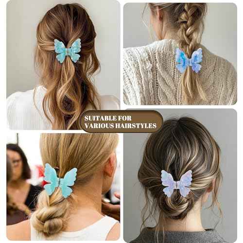 4Pcs Double Layered Butterfly Hair Claw Clips for Women Girls Acrylic Fashion Jaw Clip Elegant Hair Accessories for Thick and Thin Hair£¨Blue/Purple£©