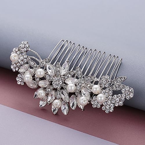 Crystal Pearl Wedding Hair Comb | Silver Bridal Accessory