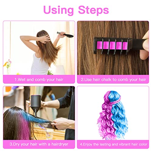 Hair Chalk Comb for Girls - 10 Pc Temporary Washable Color Set