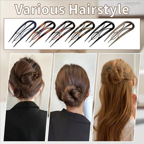 6PCS Tortoiseshell U-Shaped French Hair Pins for Elegant Styles