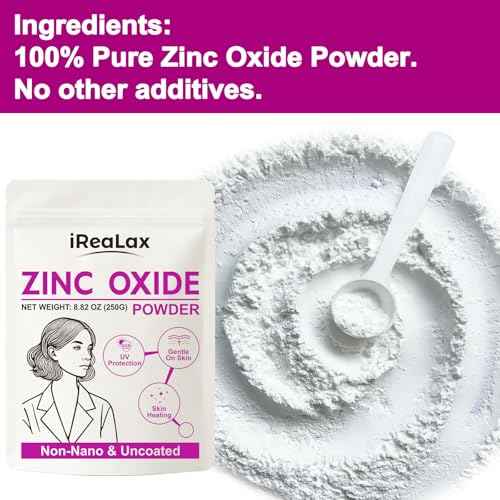 Zinc Oxide Powder | 250g(8.82oz) Non Nano Uncoated Zinc Oxide Powder for Skin Protection, Skin Healing, Cosmetics Grade for DIY Sunscreen | lotions | Creams | serums | Deodorant