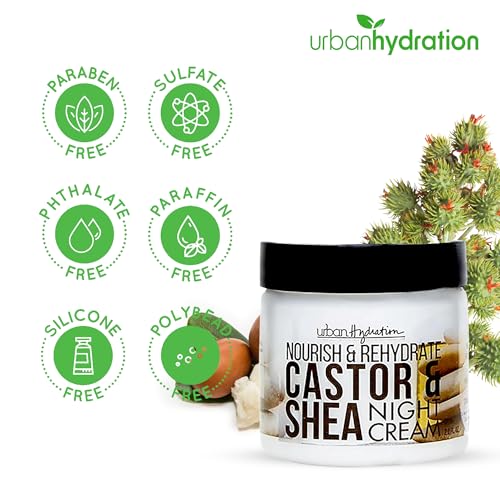 Urban Hydration Nourish and Rehydrate Castor and Shea Night Cream | Helps with Acne, Detoxes, Refreshes and Smooths Skin Overnight, Anti-Aging Benefits For All Skin Types | 2 Fl Ounces