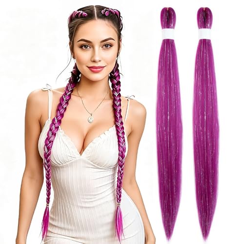 30-Inch Pink Tinsel Hair Extensions - 2 Pack Pre-Stretched Braiding Hair