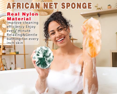 African Net Sponge Exfoliating Body Scrubber 2-Pack (Yellow & Dark Green)
