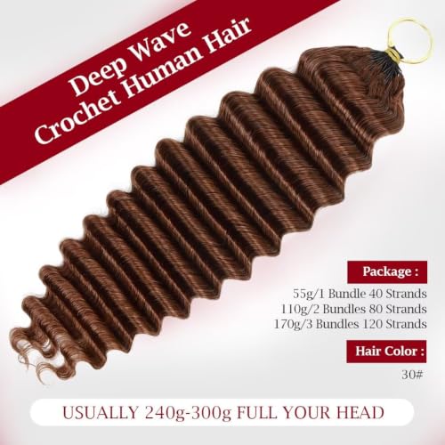 LOLLY HAIR 30# 18 Inch Pre-Looped Feather Human Crochet Hair 110g Deep Wave Black Women