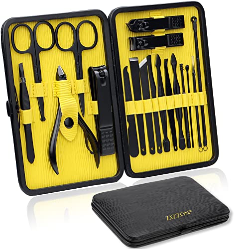 ZIZZON Manicure Set 18 in 1 Professional Pedicure Set Nail scissors Grooming Kit with Leather Travel Case (Black/Red)