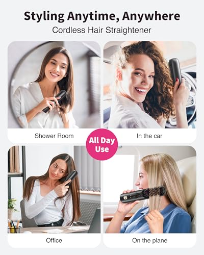 Bopcal Cordless Hair Straightener Brush - Mini Portable Ionic Comb