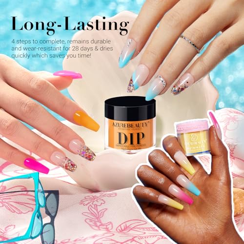 AZUREBEAUTY 42Pcs Dip Powder Nail Kit Starter, 32 Colors Spring Rainbow Bright Pink Red Green Acrylic Dipping Powder Set with Top/Base Coat Activator for French Art Manicure DIY Salon Gift