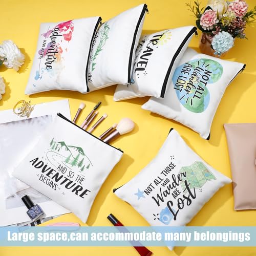 12 Pcs Travel Bag Adventure Awaits Makeup Bag Gifts World Map Cosmetic Case Traveler Gifts for Women Travel Theme Party Favors Mountains Pouch for Lover Friendship Birthday Accessories