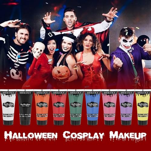 MEICOLY 9-Color Water-Based Face Paint Set for Halloween Costume Makeup
