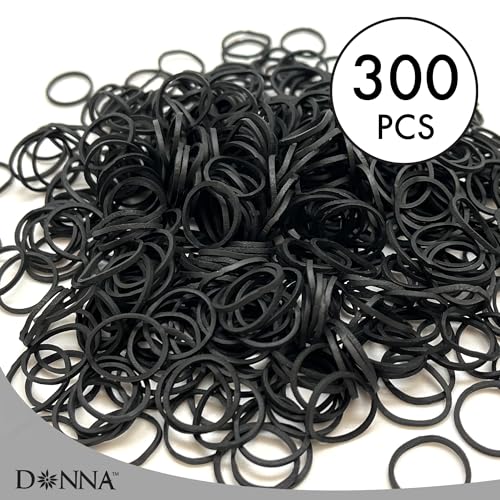 DONNA 300pc Small Black Rubber Hair Bands – No-Snag Elastic Ties