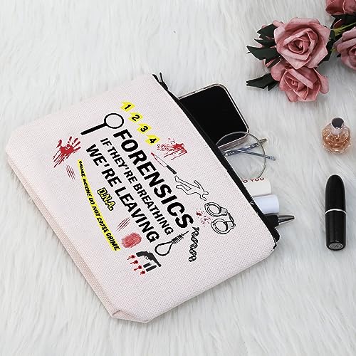 G2TUP Forensic Scientist Gift: Forensics If They're Breathing We're Leaving Makeup Bag - Cosmetic Case - Black - Unisex-Adult - Travel/On-The-Go Makeup Storage