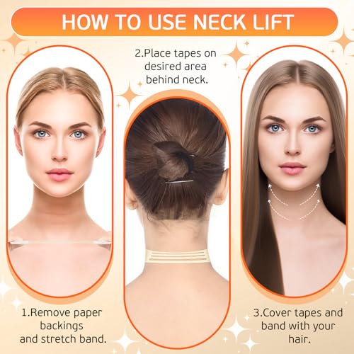 Neck Tape Lifting Invisible - 30PCS Instant Lift for Sagging Skin & Wrinkles, Hypoallergenic Neck Behind Lift Tape for All Skin,Improved Elastic Band Design (4 Elastic Bands + 30 Refill Patches)