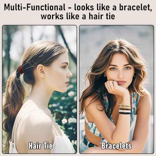 48 Pcs Boho Hair Ties for Women, 4 Styles Cute Hair Tie Bracelet for Thin and Thick Hair/Pony Tails, Green and Brown Hair Accessories for Women No Damage Hair Elastics