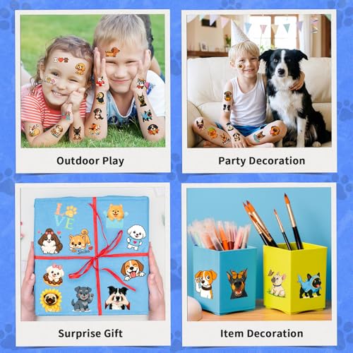 Dog Temporary Tattoos for Kids, 100 Pcs Party Favors