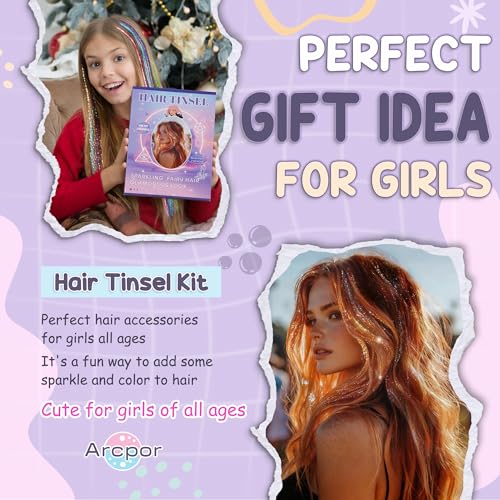Hair Tinsel Kit - 18 Colors, 8600 Strands, Heat Resistant, 48 Inches