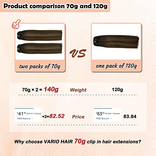 Clip in Hair Extensions Human Hair Double Weft 8A Grade No Tangling No Shedding 100% Remy Human Hair 15 Inch 7pcs 70g Dark Brown Hair Real hair for Fashion Women