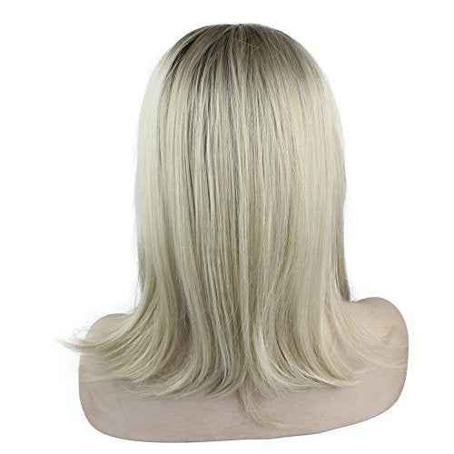 MX angel Mid Length Straight Heat Resistant Dark Root Blond Synthetic Lace Front Wig