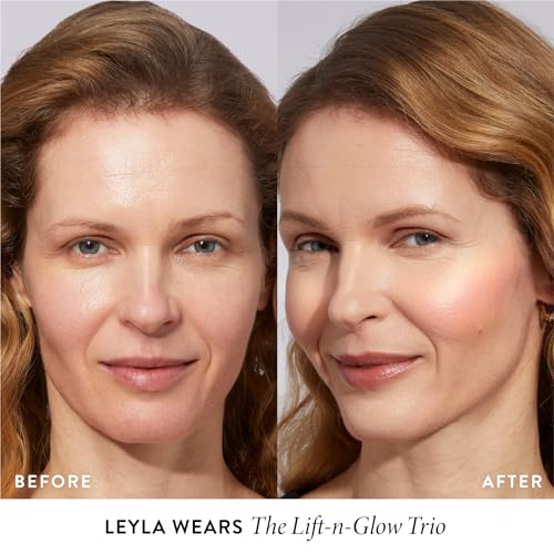 Geller's Greatest Lift-n-Glow Palette - Tahitian Glow, Pink Grapefruit, Toasted Coconut + Retractable Angled Kabuki Brush