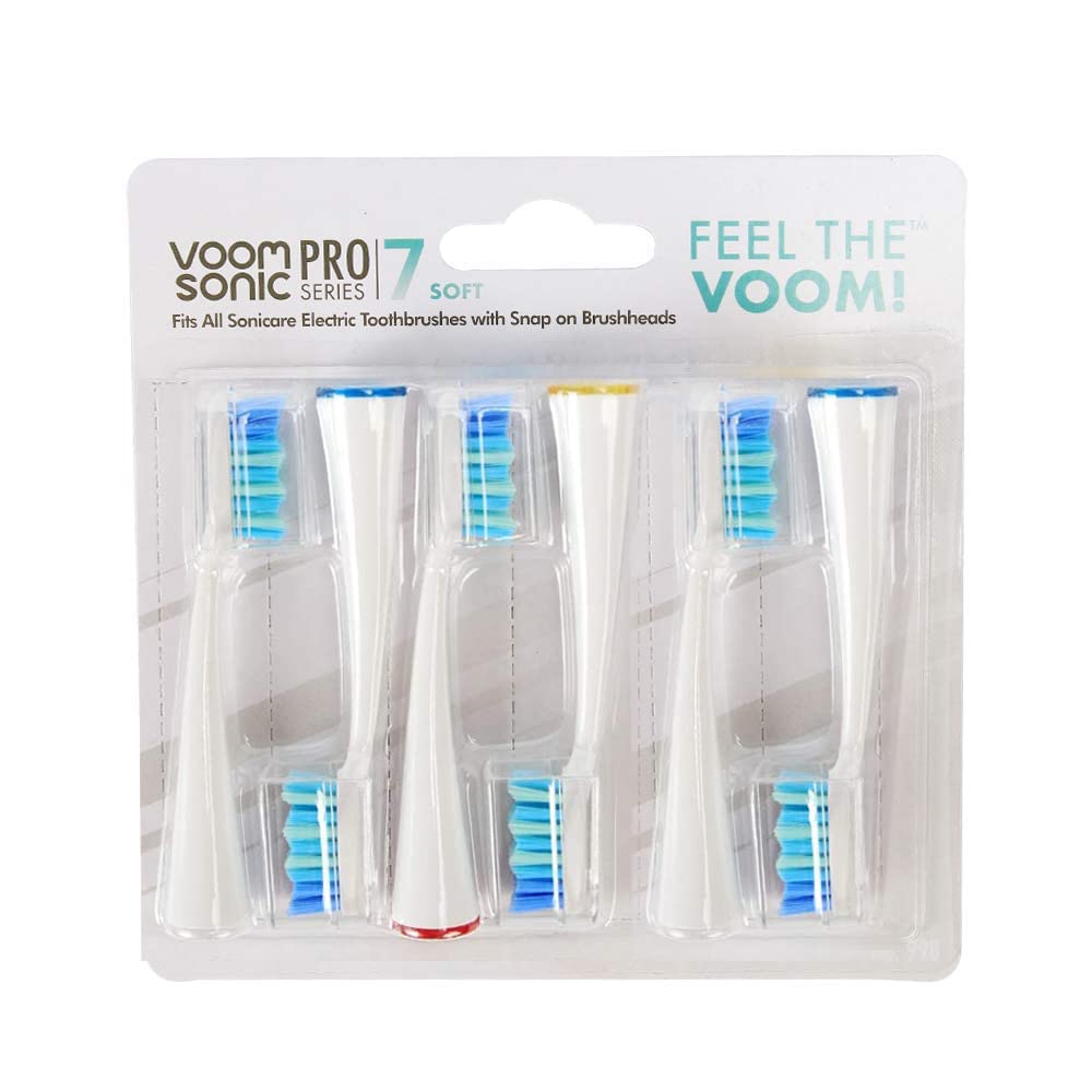 Voom Sonic Pro 7 Series Replacement Brush Heads Advanced Bristle Technology Soft Dupont Nylon Bristles Oral Care - White - 6 Count (Pack of 1)