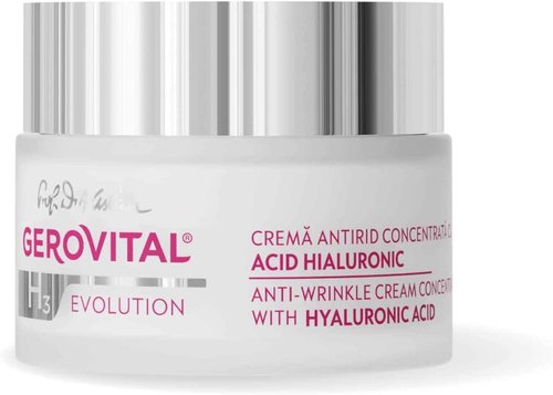 Gerovital EVOLUTION Anti-Wrinkle Face Cream Rich in Pure Hyaluronic Acid (3%) with Superoxide Dismutase SOD, GP4G, Moisturizing Face Cream, 50 ml