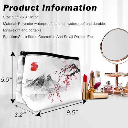Makeup Bag Japanese Cherry Blossom Cosmetic Bag for Women, Sun Fuji Mount Travel Small Bag for Purse, Pouch for Toiletries Water Resistant Gift 9.5¡¿5.9 Inch