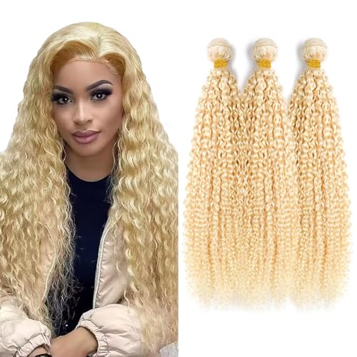 Freiuoke 613 Dark Gold Blonde Kinky Curly Hair Bundles - 3 Pack, 30 Inch Virgin Human Hair