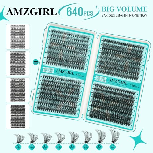 Lash Clusters 4 Style Cluster Lashes 640PCS Eyelash Extension 30D+40D+50D+60D Individual Lashes DIY Lash Extension Natural Black Cluster Eyelash Extensions at Home for Beginners(D-Mix9-16mm)