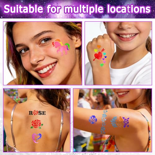 Temporary Tattoo Markers with 8 Stencils - 10 Dual-End Metallic Pens