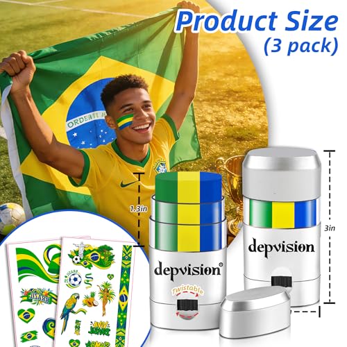 Torbers 3 Pack Green Yellow Blue Soccer Face Paint Sticks for Fans, Body & Cheer Makeup