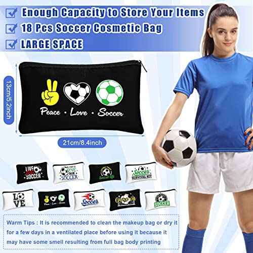 Sweetude 18 Pcs Soccer Gifts Makeup Bag Toiletry Travel Storage Accessories with Zipper Cosmetic Bags Portable Cosmetic Pouch for Soccer Lovers Players Team Fans(Classic)
