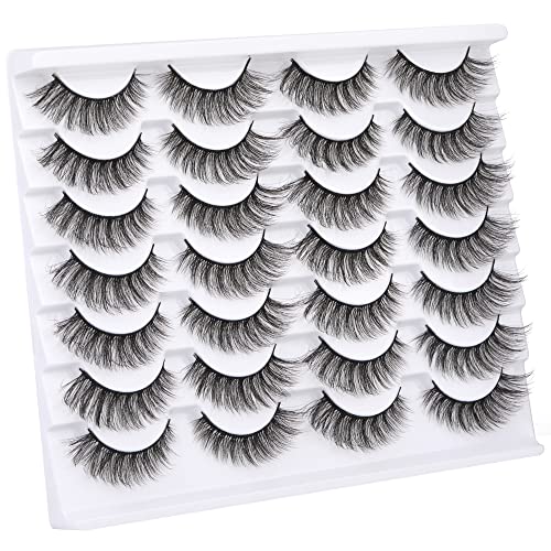 Newcally Lashes Mink Natural Look Cat Eye Wispy False Eyelashes Think Volume Long Fake Eye Lashes Pack 3D Strip Faux Mink Eyelashes 14 Pairs