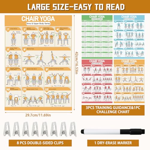 Chair Yoga Poster Set for Seniors – 36 Poses, 28-Day Challenge