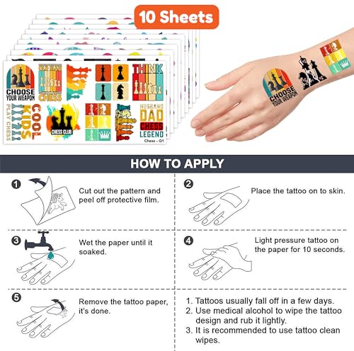 107 PCS Chess Temporary Tattoos for Kids - Waterproof