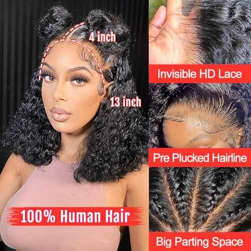 FIRIEYA 220 Density Curly Bob Wig Human Hair 13x4 HD Lace Front Wigs Human Hair Pre Plucked Deep Curly Glueless Short Bob Wigs for Women 14 Inch