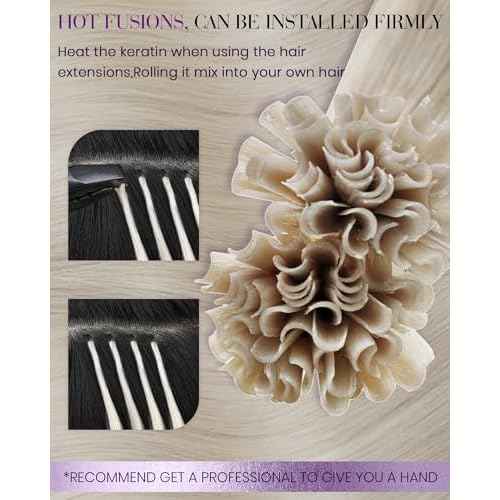 LaaVoo K Tip Hair Extensions Real Human Hair Blonde U Tip Hair Extensions Human Hair Platinum Blonde Blonde Ktip Human Hair Extensions 50g 50S 18 Inch